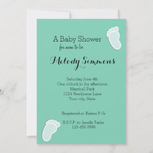 Invitation Baby shower à menthe pour bébé Footprints