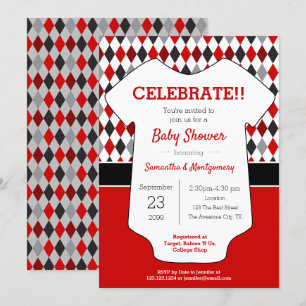 Invitation Baby shower à motif Jacquard rouge et noir