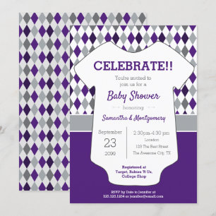 Invitation Baby shower à motif Jacquard violet et gris
