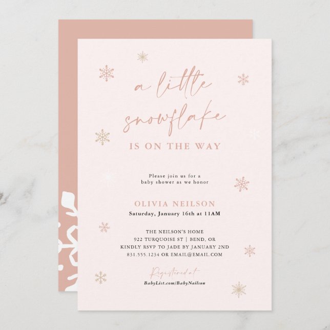 Invitation Baby shower à neige | Boho Winter Wonderland (Devant / Derrière)