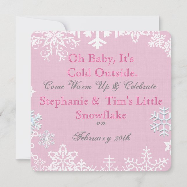 Invitation Baby shower à neige rose (Devant)