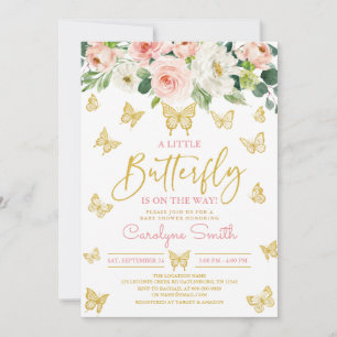 Invitation Baby shower à papillon bleu rose floral