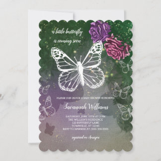 Invitation Baby shower à papillon Boho Floral rose violet