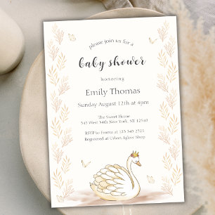 Invitation Baby shower à papillon de cygne Gold Elegance