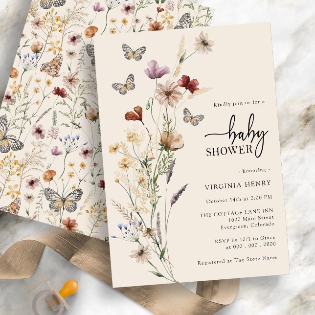 Invitation Baby shower à papillon floral Boho (Boho Floral Butterfly Baby Shower Invitation
)