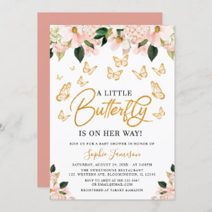 Invitation Baby shower à papillon floral rose pâle