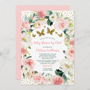 Invitation Baby shower à papillon rose or Floral par courrier