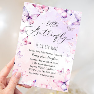 Invitation Baby shower à papillon rose violet