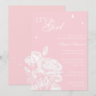 Invitation Baby shower à papillons floraux rose et blanc