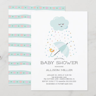 Invitation Baby shower à parapluie doux aux oiseaux Invitatio