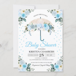 Invitation Baby shower à parapluies bleu
