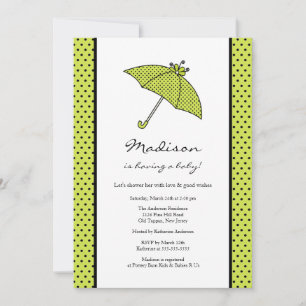 Invitation Baby shower à parapluies Pois verts