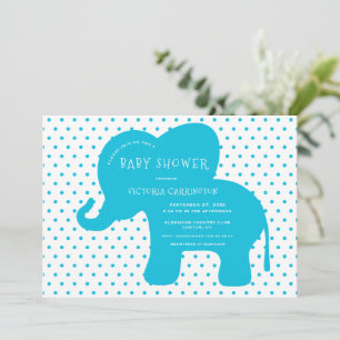 Invitation Baby shower À petits pois Eléphant Bleu Cute