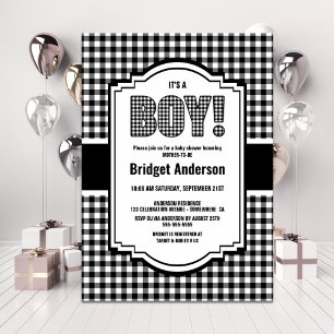 Invitation Baby shower à plat de buffle noir et blanc