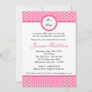 Invitation Baby shower à point rose pâle 5x7
