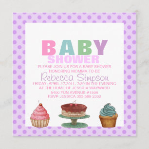 Invitation Baby shower à points de polka violet doux