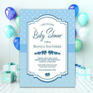 Invitation Baby shower à points Polka Bleu