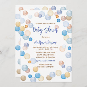 Invitation Baby shower à points Polka Brown et bleu