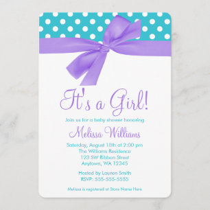 Invitation Baby shower à points Polka de Faux Bow et Turquois