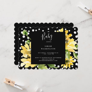Invitation Baby shower à points Polka de Tournesol mignon