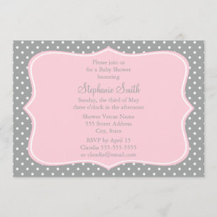 Invitation Baby shower à points rose gris, blanc et pastel