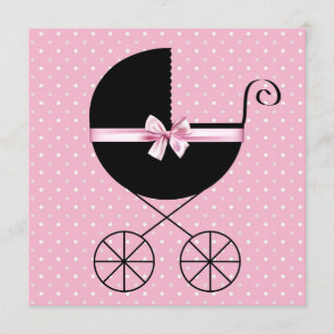 Invitation Baby shower à points rose noir