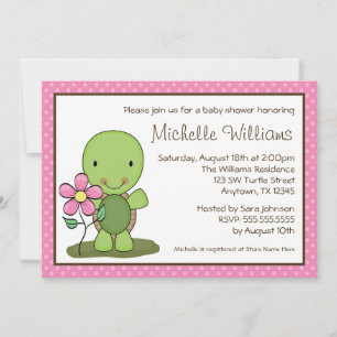 Invitation Baby shower à points roses de tortue mûre