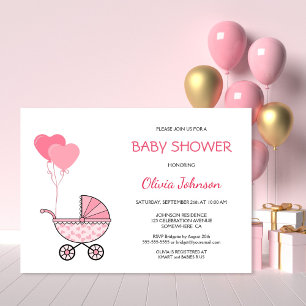 Invitation Baby shower à poussette rose