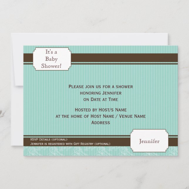 Invitation Baby shower à rayures bleu et Brown (Devant)