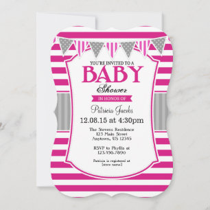 Invitation Baby shower à rayures de gris rose chau