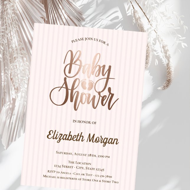 Invitation Baby shower à rayures or Rose unique (Créateur téléchargé)