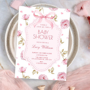 Invitation Baby shower à ruban motif roses roses