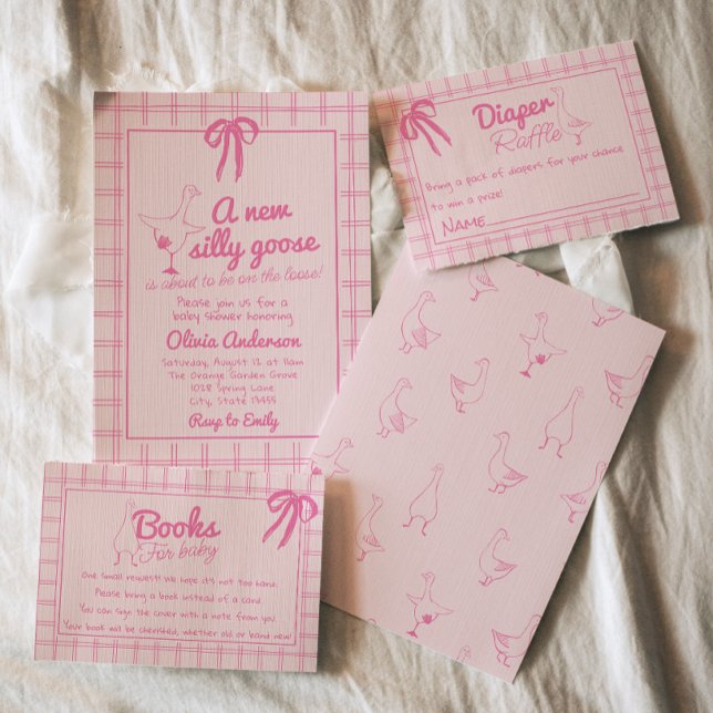 Invitation Baby shower à ruban pour fille rose soie oie rose (Créateur téléchargé)