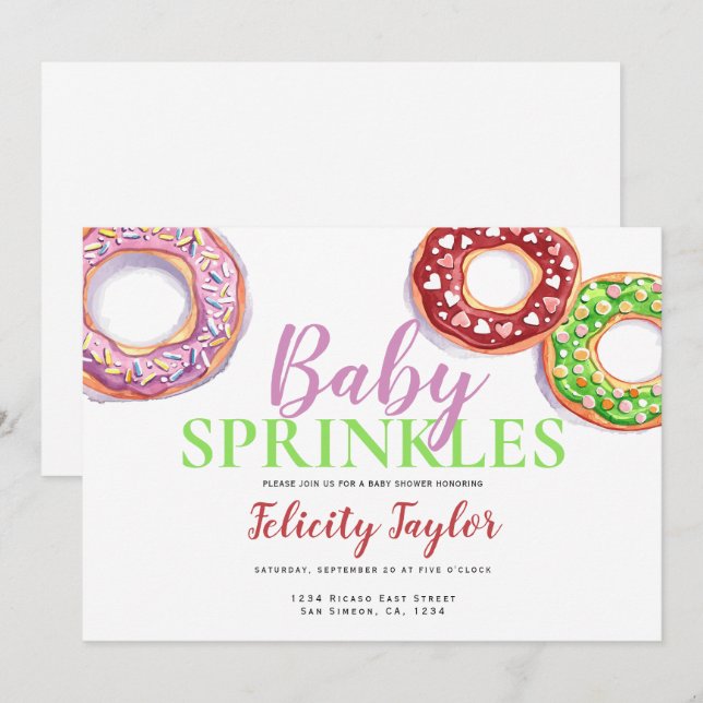 Invitation Baby shower à saupoudrer de beigne rose (Devant / Derrière)