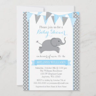 Invitation Baby shower à soute à base de Polka bleu gris élép