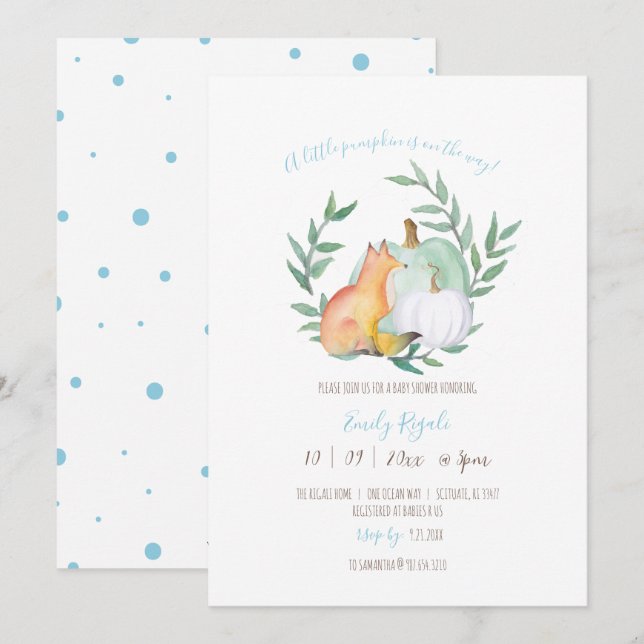 Invitation Baby shower à thème automne (Devant / Derrière)