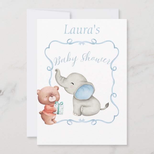 Invitation Baby shower à thème bleu (avec Modèle arrière) Inv (Devant)