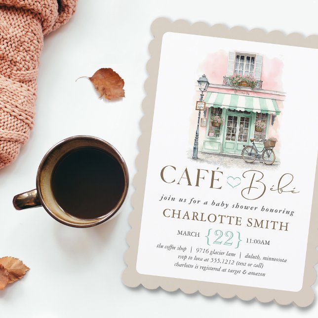 Invitation Baby Shower à thème Café Bébé Paris (Café Bébé Paris Themed Baby Shower Invitation
#cafébébé
#coffeethemedbabyshower
#parisianbabyshower
)