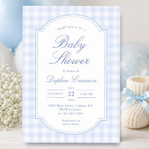 Invitation Baby-Shower à thème carreaux bleus