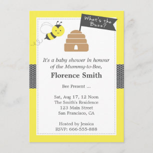 Invitation Baby shower À Thème De L'Abeille En Jaune Et Gris