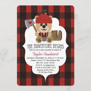 Invitation Baby shower à thème de l'ours de bûcheron