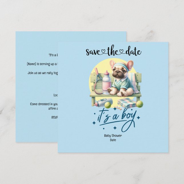 Invitation Baby shower à thème de tennis - Bleu &  (Devant / Derrière)