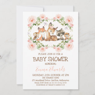 Invitation Baby shower à thème en bois à charpente rose