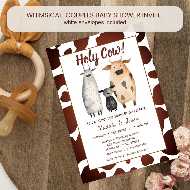 Invitation Baby shower à thème Famille de vache Whimsical Cou (Créateur téléchargé)