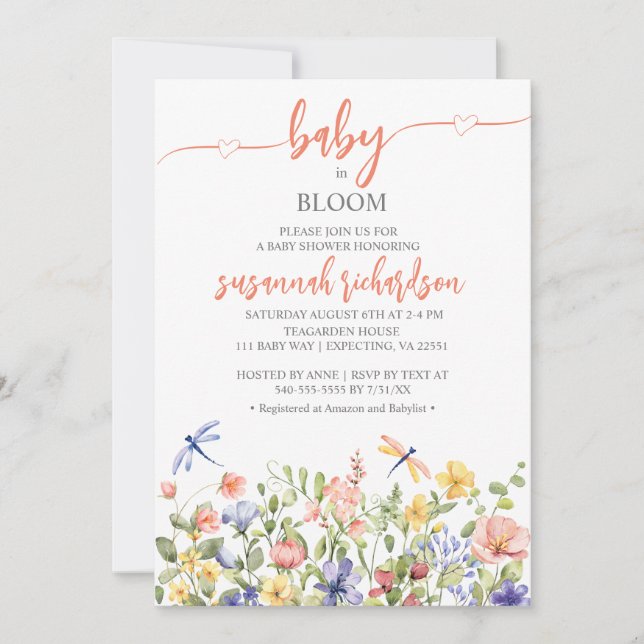 Invitation Baby shower à thème Fleur sauvage Baby in Bloom (Devant)