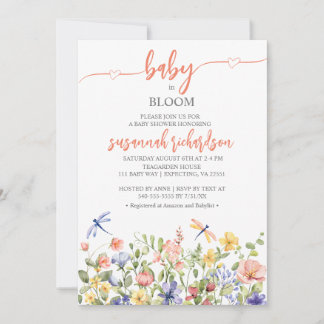 Invitation Baby shower à thème Fleur sauvage Baby in Bloom