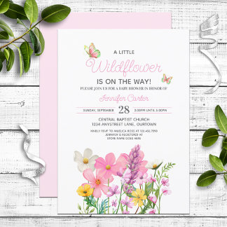 Invitation Baby shower à thème Fleur sauvage rose
