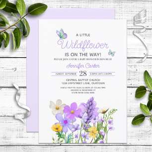 Invitation Baby shower à thème Fleur sauvage violet