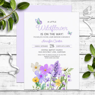 Invitation Baby shower à thème Fleur sauvage violet