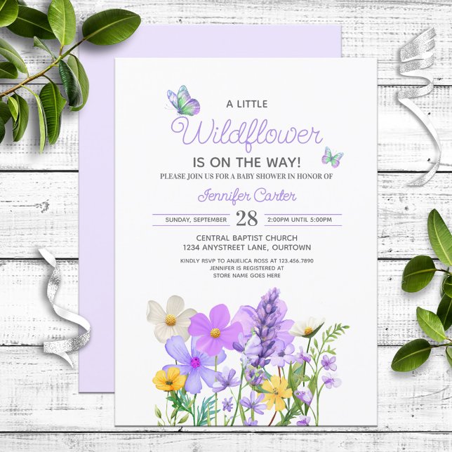Invitation Baby shower à thème Fleur sauvage violet (Créateur téléchargé)